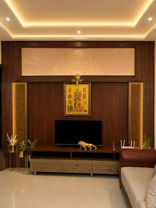 Television wall with a layered false ceiling