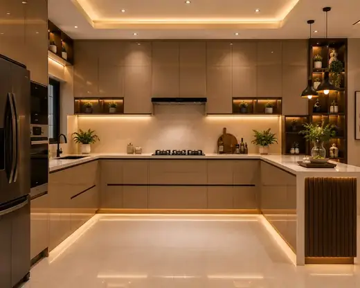 Modular kitchen, U-shaped layout