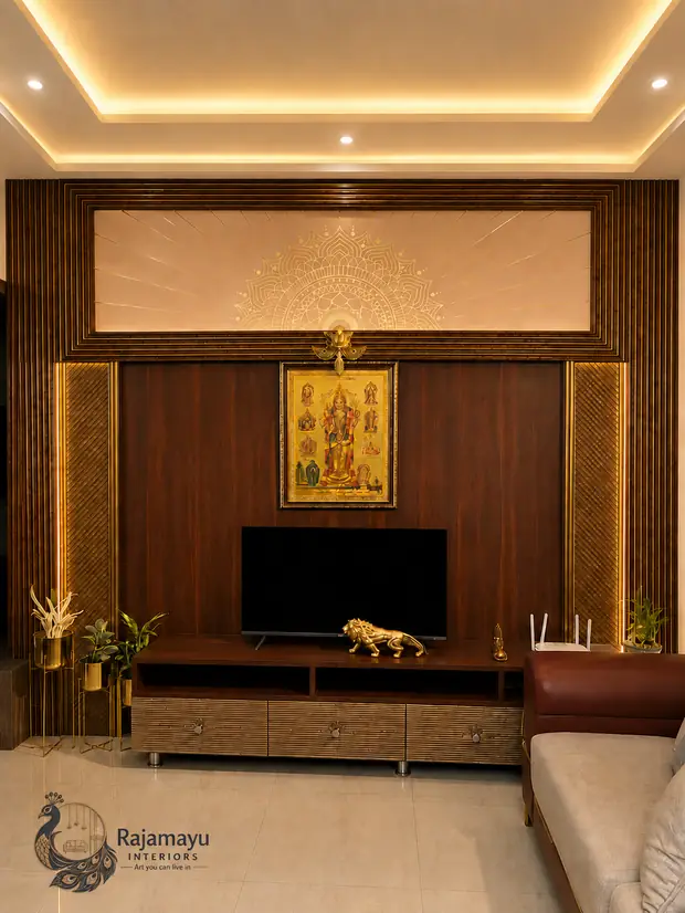 Television wall in dark veneer