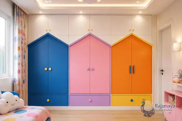 Children’s wardrobe in house shapes