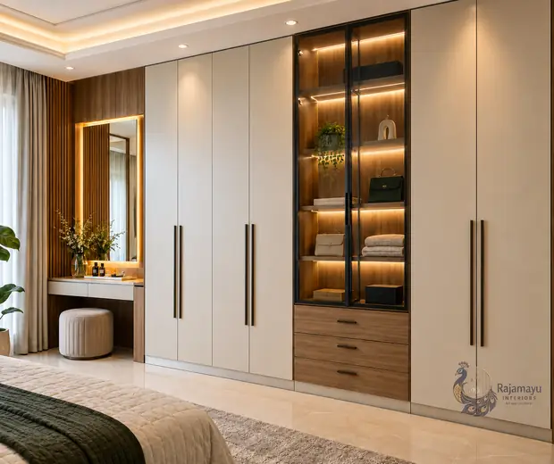Wardrobe with dresser and glass display