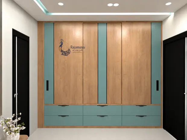 Wardrobe in teak and teal