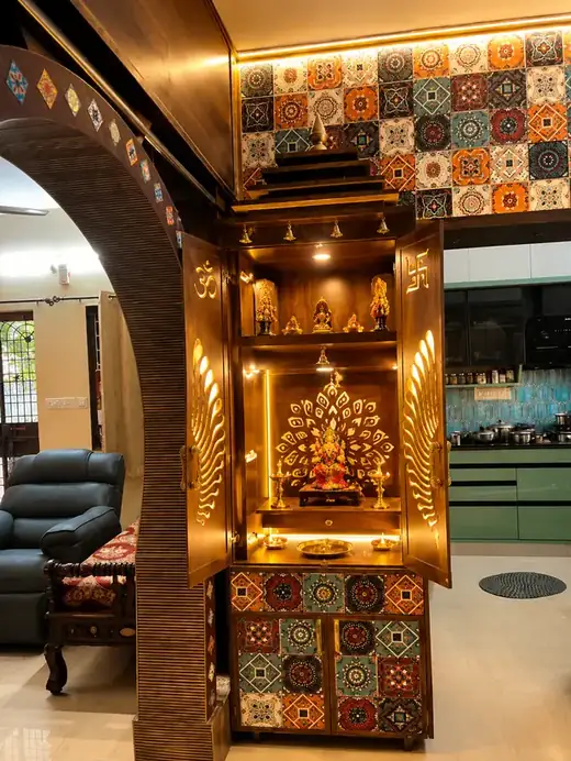 Pooja unit with internal lighting