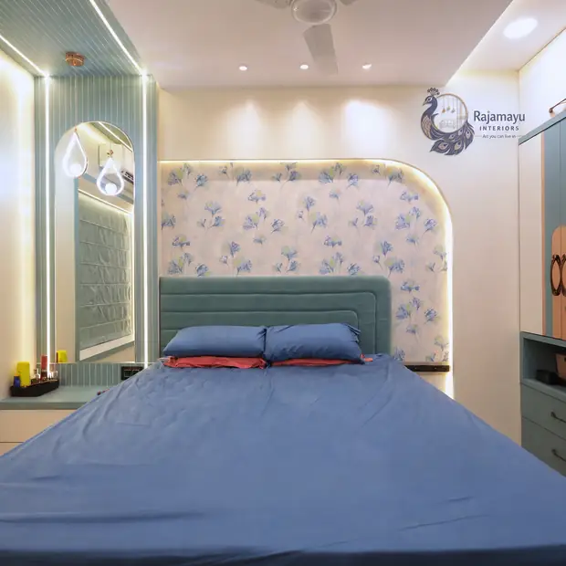 Bedroom with cove-lit headboard